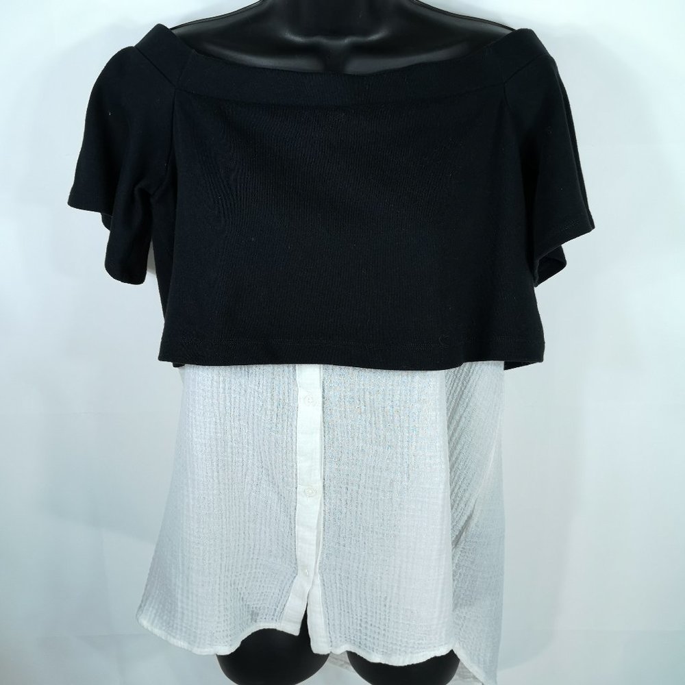 Postmark Anthropologie Top Size Small Black White Layered Tunic Short Sleeve Sm